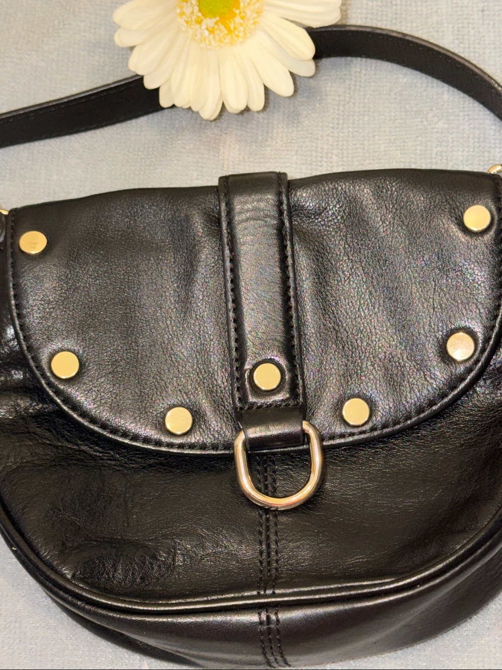 Authentic Rebecca Minkoff Black Leather Crossbody Bag Gold EUC